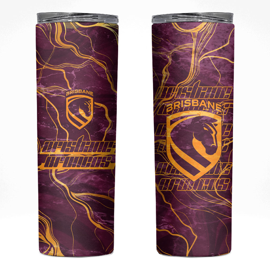 Brisbane Broncos Skinny Tumbler Gold Marble Pattern With Vibrant Topography Lines