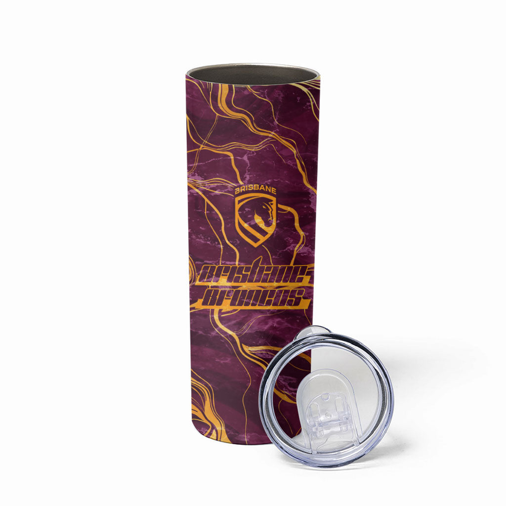 Brisbane Broncos Skinny Tumbler Gold Marble Pattern With Vibrant Topography Lines