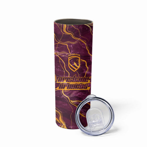 Brisbane Broncos Skinny Tumbler Gold Marble Pattern With Vibrant Topography Lines