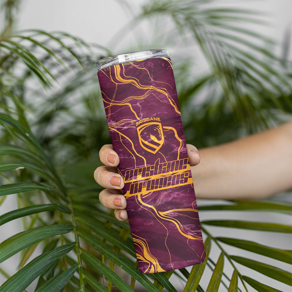Brisbane Broncos Skinny Tumbler Gold Marble Pattern With Vibrant Topography Lines
