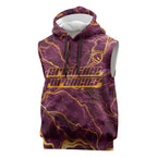 Brisbane Broncos Sleeveless Hoodie Gold Marble Pattern With Vibrant Topography Lines
