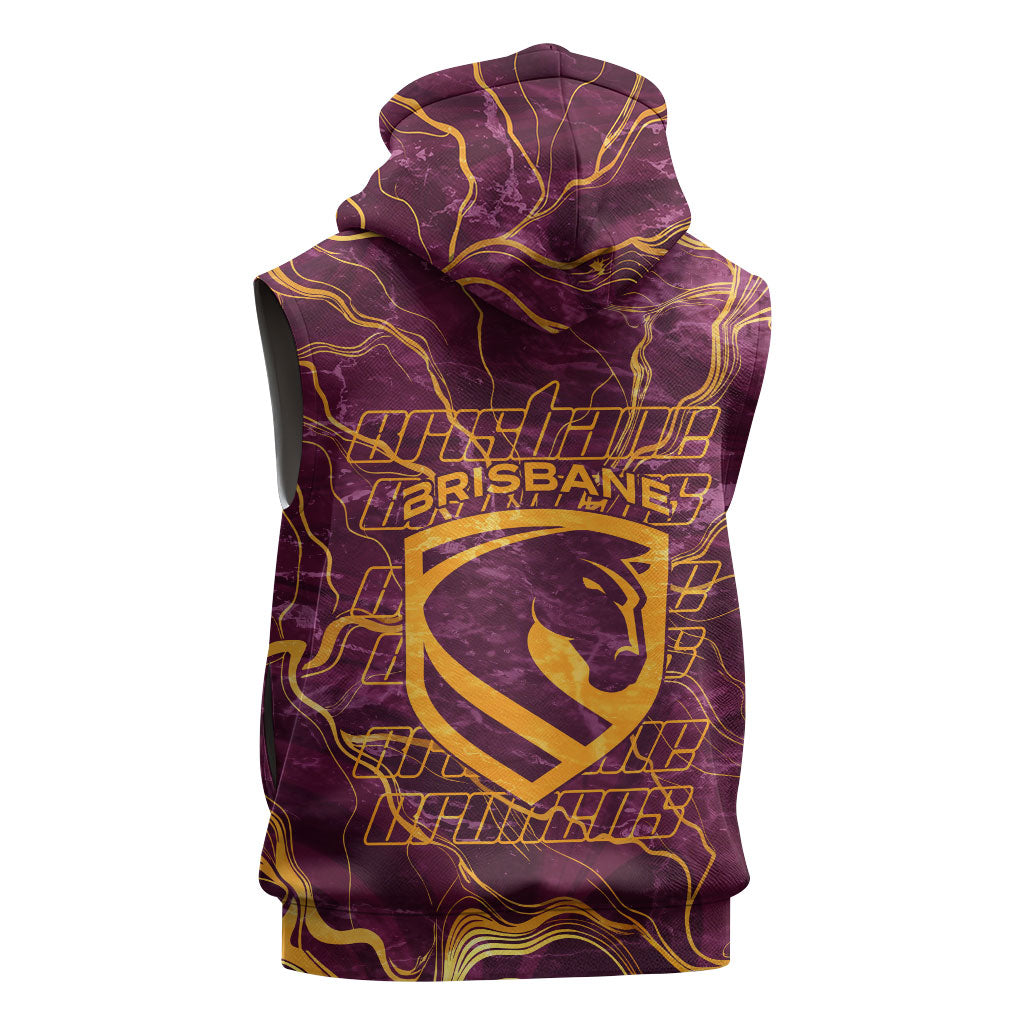 Brisbane Broncos Sleeveless Hoodie Gold Marble Pattern With Vibrant Topography Lines