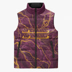 Brisbane Broncos Sleeveless Puffer Jacket Gold Marble Pattern With Vibrant Topography Lines