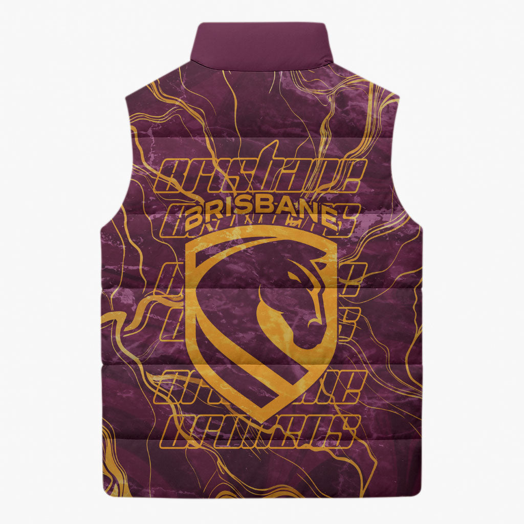 Brisbane Broncos Sleeveless Puffer Jacket Gold Marble Pattern With Vibrant Topography Lines
