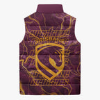Brisbane Broncos Sleeveless Puffer Jacket Gold Marble Pattern With Vibrant Topography Lines