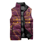 Brisbane Broncos Sleeveless Puffer Jacket Gold Marble Pattern With Vibrant Topography Lines