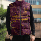 Brisbane Broncos Sleeveless Puffer Jacket Gold Marble Pattern With Vibrant Topography Lines