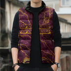 Brisbane Broncos Sleeveless Puffer Jacket Gold Marble Pattern With Vibrant Topography Lines