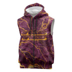 Brisbane Broncos Sleeveless Zip Hoodie Gold Marble Pattern With Vibrant Topography Lines