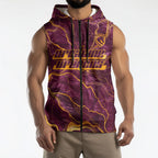 Brisbane Broncos Sleeveless Zip Hoodie Gold Marble Pattern With Vibrant Topography Lines