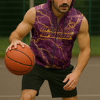 Brisbane Broncos Sleeveless Zip Hoodie Gold Marble Pattern With Vibrant Topography Lines