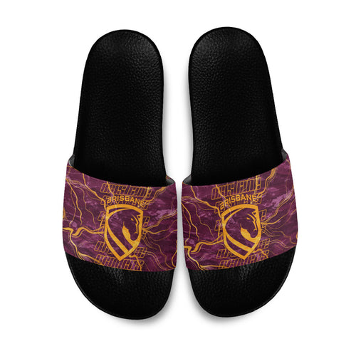 Brisbane Broncos Slide Sandals Gold Marble Pattern With Vibrant Topography Lines
