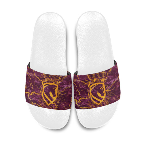 Brisbane Broncos Slide Sandals Gold Marble Pattern With Vibrant Topography Lines