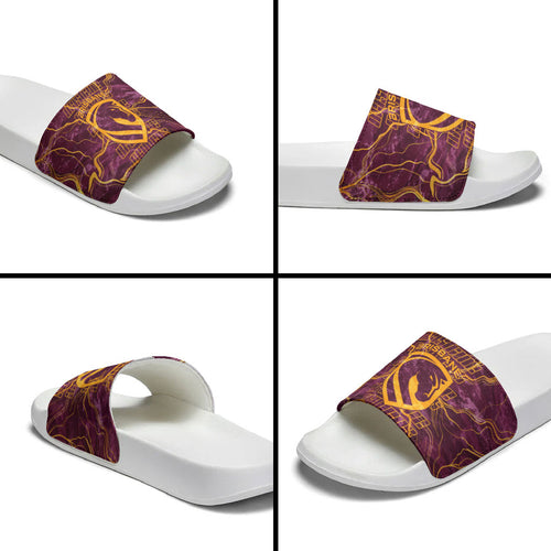 Brisbane Broncos Slide Sandals Gold Marble Pattern With Vibrant Topography Lines