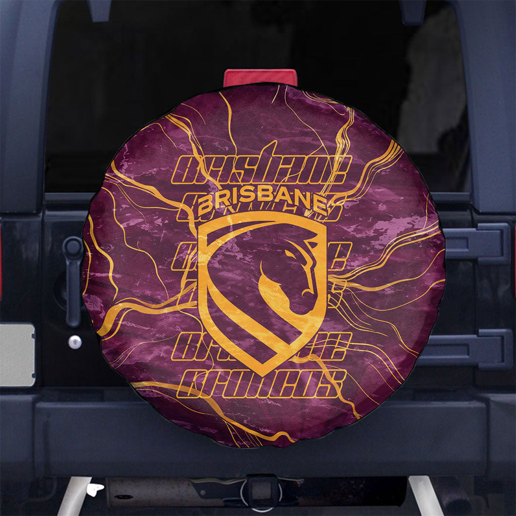 Brisbane Broncos Spare Tire Cover Gold Marble Pattern With Vibrant Topography Lines