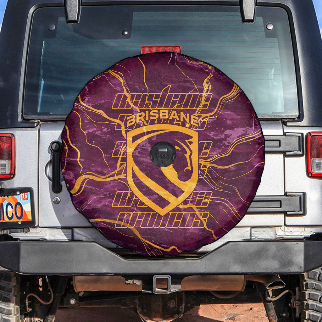 Brisbane Broncos Spare Tire Cover Gold Marble Pattern With Vibrant Topography Lines