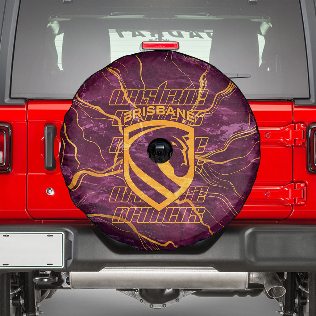 Brisbane Broncos Spare Tire Cover Gold Marble Pattern With Vibrant Topography Lines