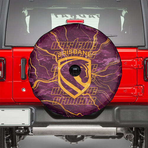 Brisbane Broncos Spare Tire Cover Gold Marble Pattern With Vibrant Topography Lines