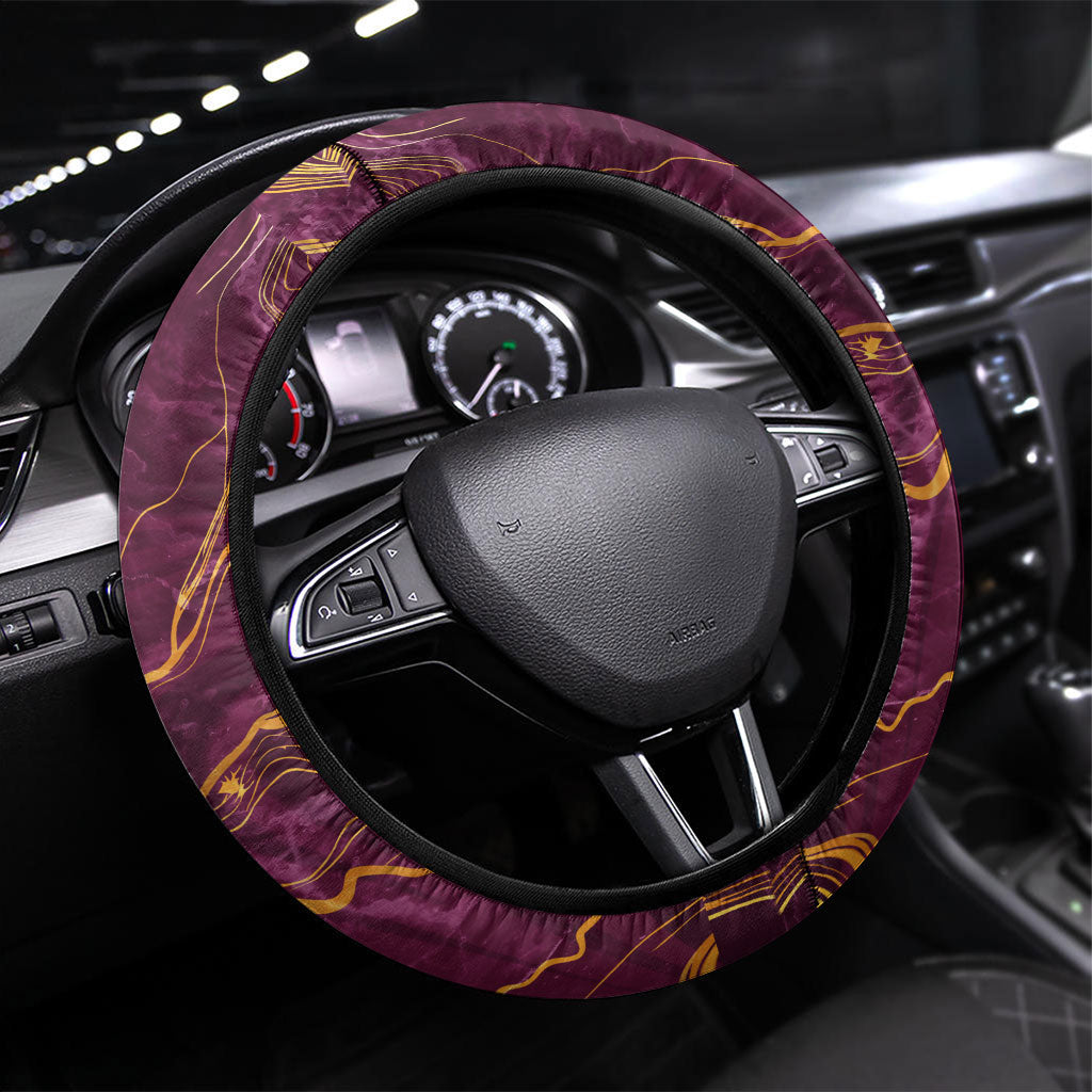Brisbane Broncos Steering Wheel Cover Gold Marble Pattern With Vibrant Topography Lines