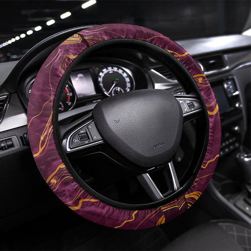 Brisbane Broncos Steering Wheel Cover Gold Marble Pattern With Vibrant Topography Lines
