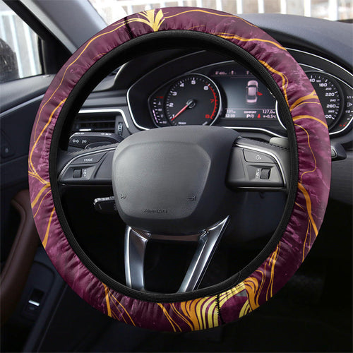 Brisbane Broncos Steering Wheel Cover Gold Marble Pattern With Vibrant Topography Lines