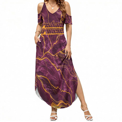 Brisbane Broncos Summer Maxi Dress Gold Marble Pattern With Vibrant Topography Lines