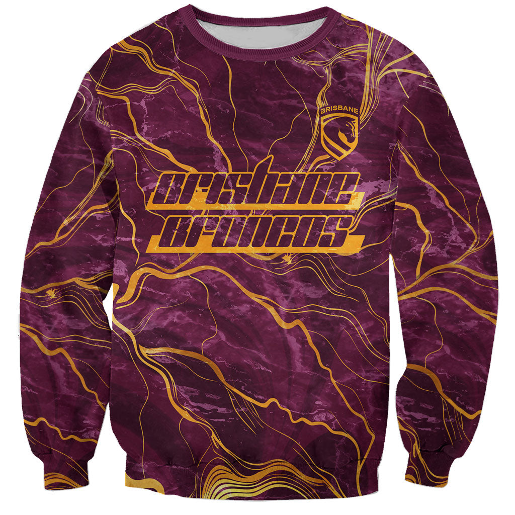 Brisbane Broncos Sweatshirt Gold Marble Pattern With Vibrant Topography Lines