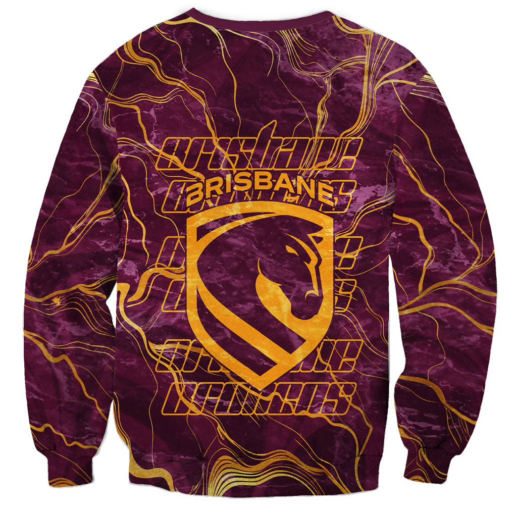 Brisbane Broncos Sweatshirt Gold Marble Pattern With Vibrant Topography Lines