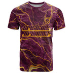Brisbane Broncos T Shirt Gold Marble Pattern With Vibrant Topography Lines