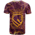 Brisbane Broncos T Shirt Gold Marble Pattern With Vibrant Topography Lines