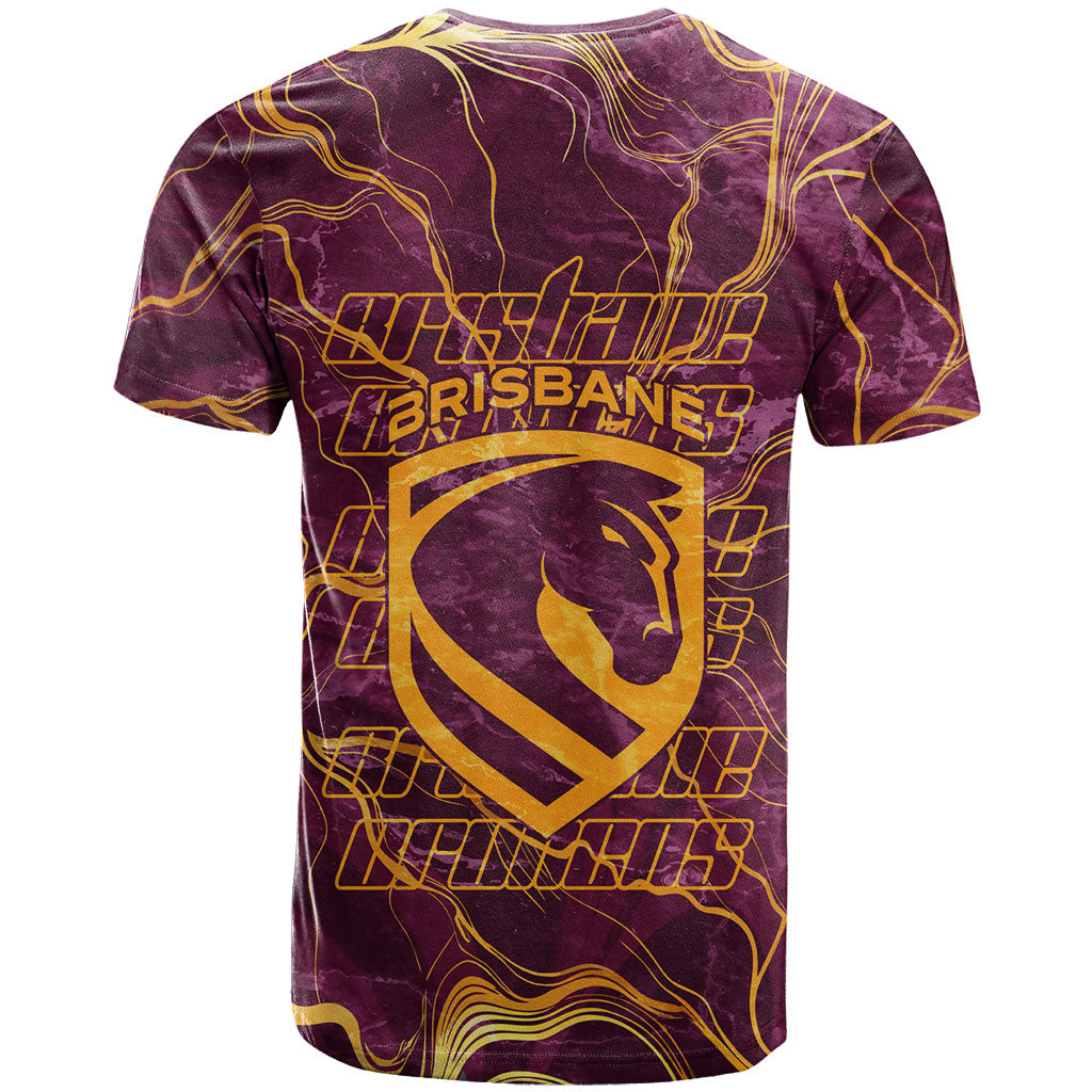 Brisbane Broncos T Shirt Gold Marble Pattern With Vibrant Topography Lines