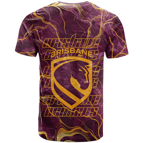 Brisbane Broncos T Shirt Gold Marble Pattern With Vibrant Topography Lines