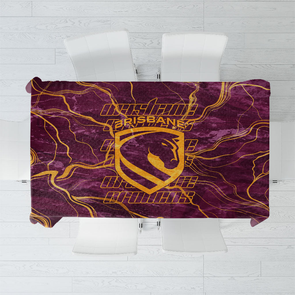 Brisbane Broncos Tablecloth Gold Marble Pattern With Vibrant Topography Lines