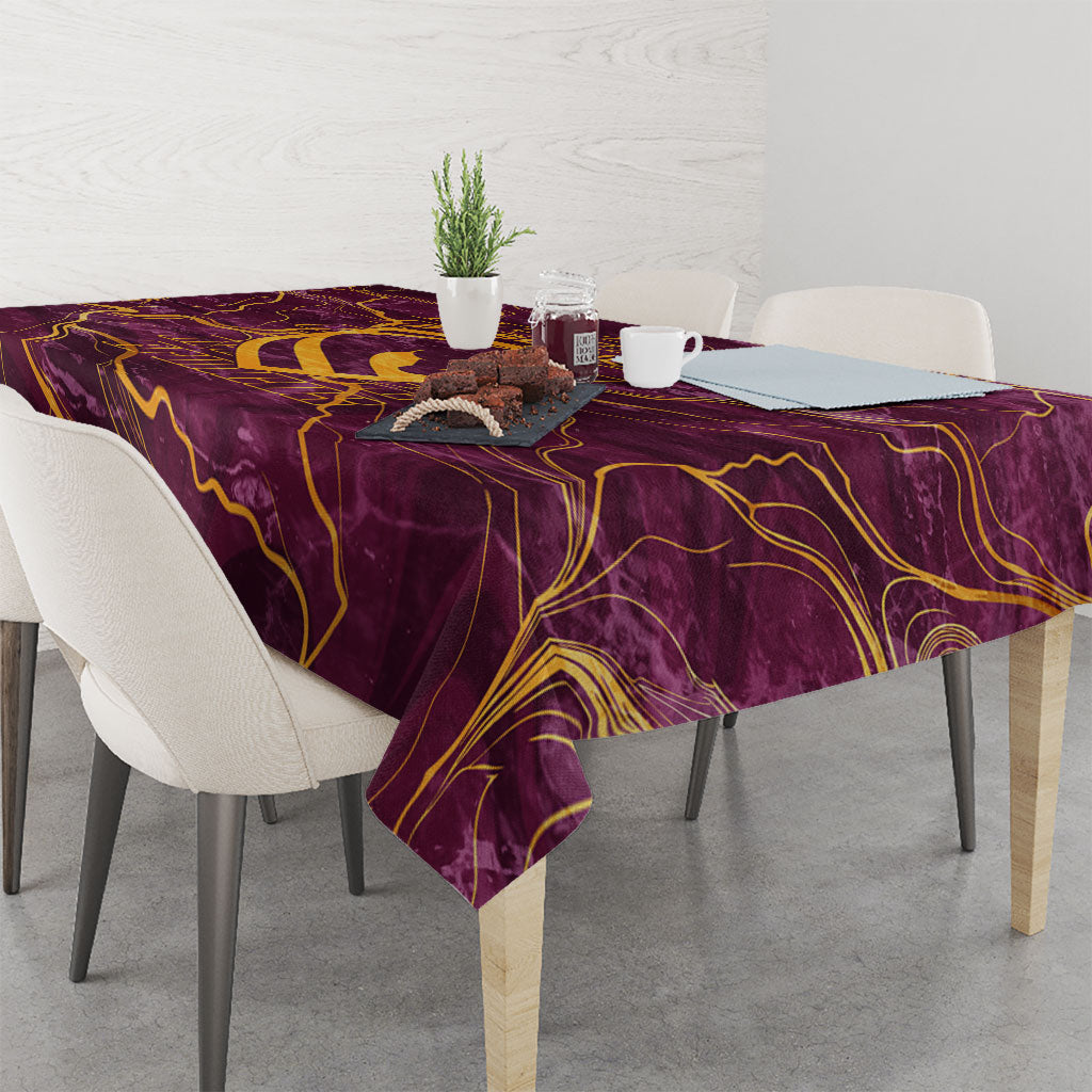 Brisbane Broncos Tablecloth Gold Marble Pattern With Vibrant Topography Lines