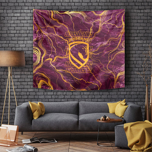 Brisbane Broncos Tapestry Gold Marble Pattern With Vibrant Topography Lines