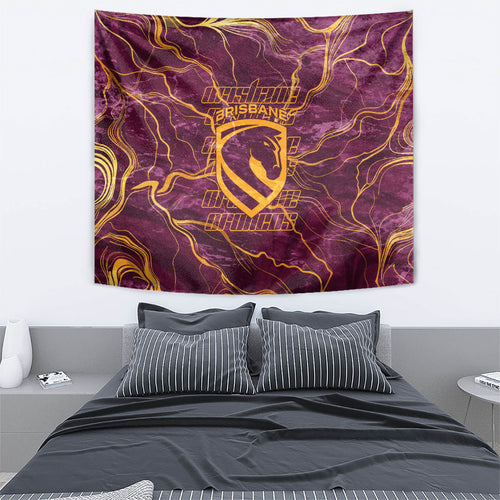 Brisbane Broncos Tapestry Gold Marble Pattern With Vibrant Topography Lines