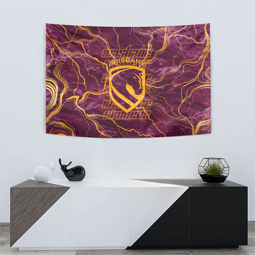 Brisbane Broncos Tapestry Gold Marble Pattern With Vibrant Topography Lines