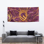 Brisbane Broncos Tapestry Gold Marble Pattern With Vibrant Topography Lines