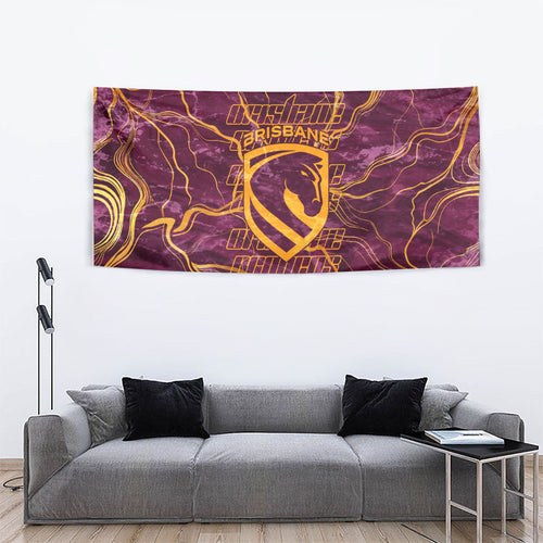 Brisbane Broncos Tapestry Gold Marble Pattern With Vibrant Topography Lines