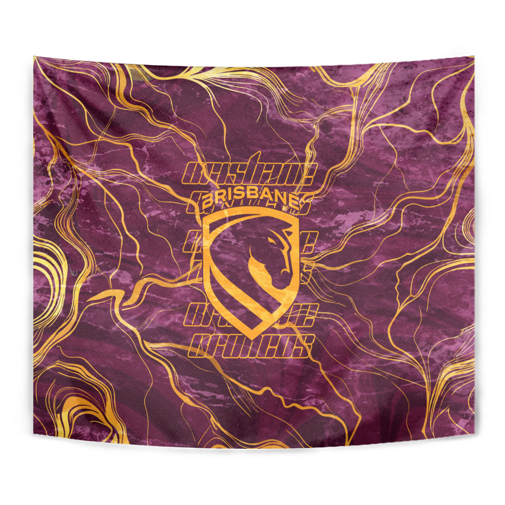 Brisbane Broncos Tapestry Gold Marble Pattern With Vibrant Topography Lines