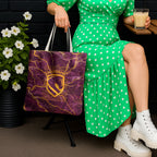 Brisbane Broncos Tote Bag Gold Marble Pattern With Vibrant Topography Lines