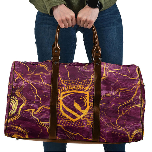 Brisbane Broncos Travel Bag Gold Marble Pattern With Vibrant Topography Lines
