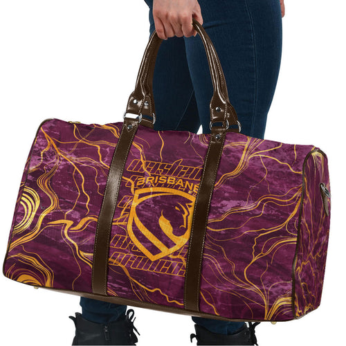 Brisbane Broncos Travel Bag Gold Marble Pattern With Vibrant Topography Lines