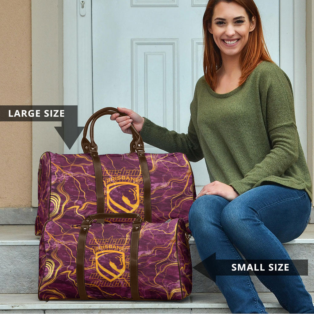 Brisbane Broncos Travel Bag Gold Marble Pattern With Vibrant Topography Lines
