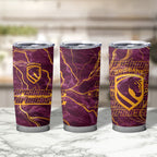 Brisbane Broncos Tumbler Cup Gold Marble Pattern With Vibrant Topography Lines