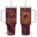 Brisbane Broncos Tumbler With Handle Gold Marble Pattern With Vibrant Topography Lines