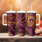 Brisbane Broncos Tumbler With Handle Gold Marble Pattern With Vibrant Topography Lines