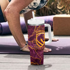 Brisbane Broncos Tumbler With Handle Gold Marble Pattern With Vibrant Topography Lines