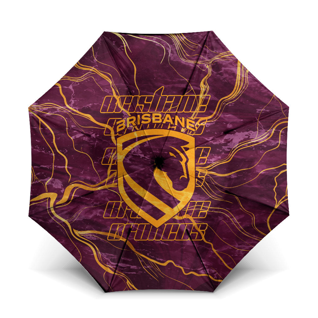 Brisbane Broncos Umbrella Gold Marble Pattern With Vibrant Topography Lines