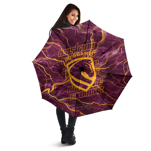 Brisbane Broncos Umbrella Gold Marble Pattern With Vibrant Topography Lines